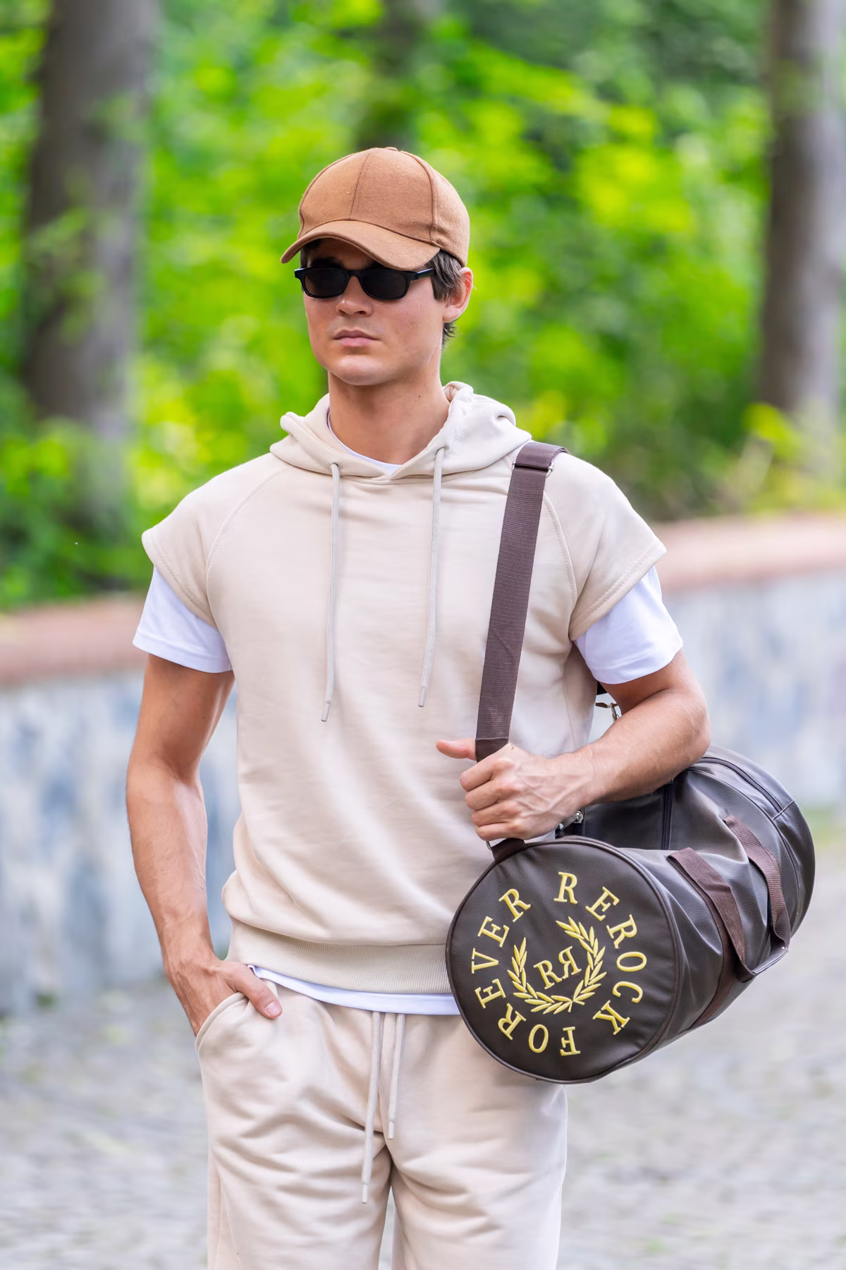 Gmesg Kapüşonlu Kolsuz Hoodie Sweatshirt - Bej