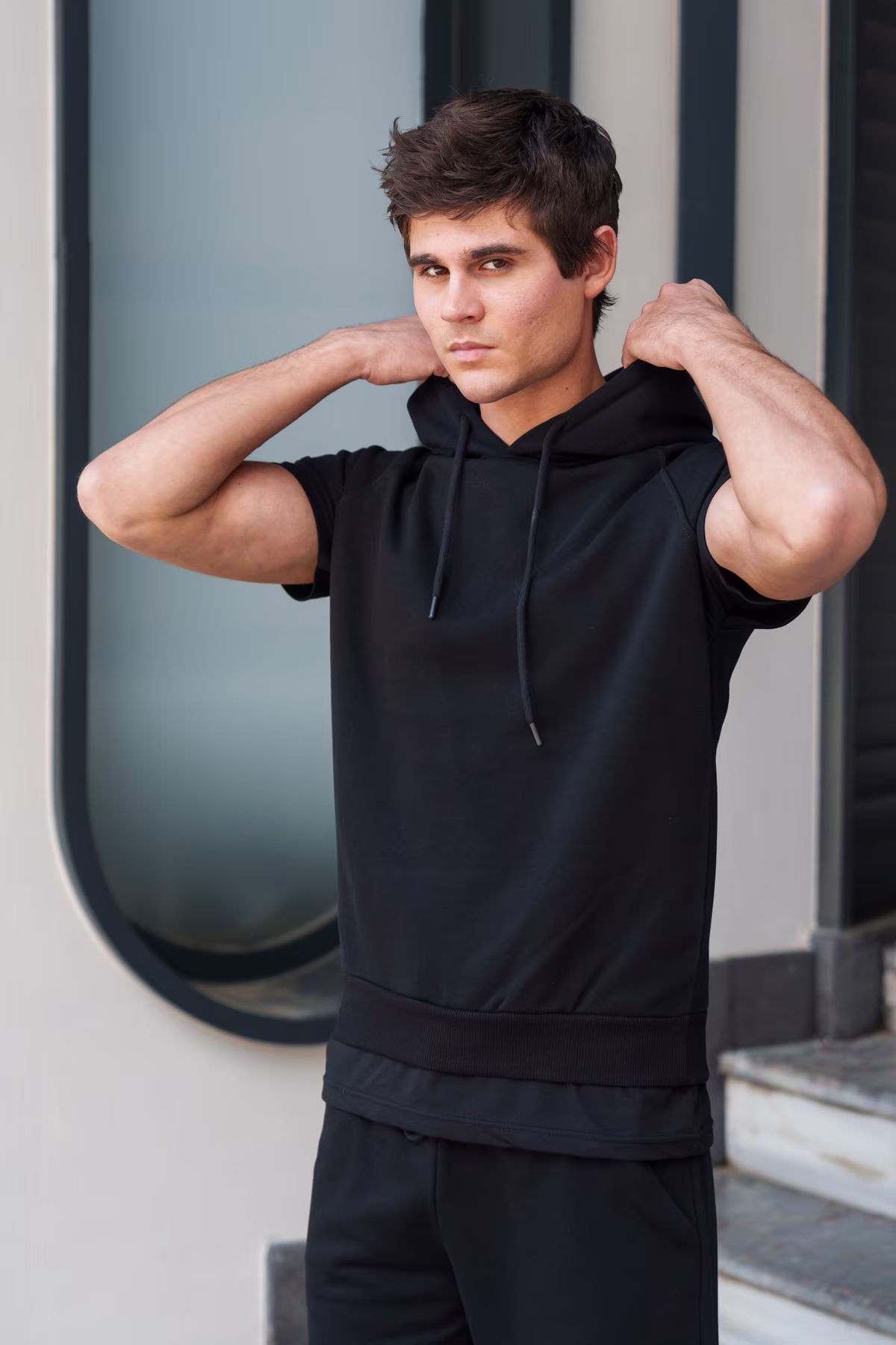 Gmesg Kapüşonlu Kolsuz Hoodie Sweatshirt - Siyah - Görsel 3