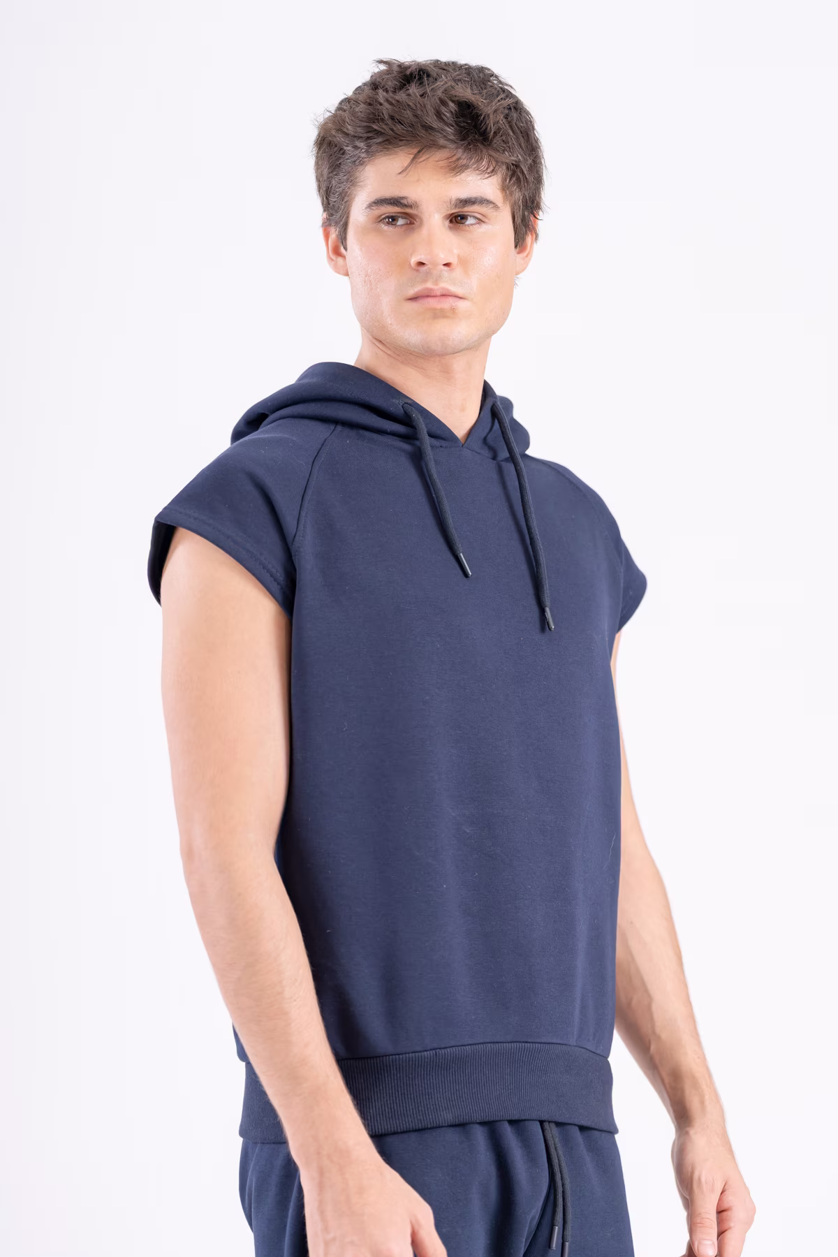 Gmesg Kapüşonlu Kolsuz Hoodie Sweatshirt - Lacivert - Görsel 3