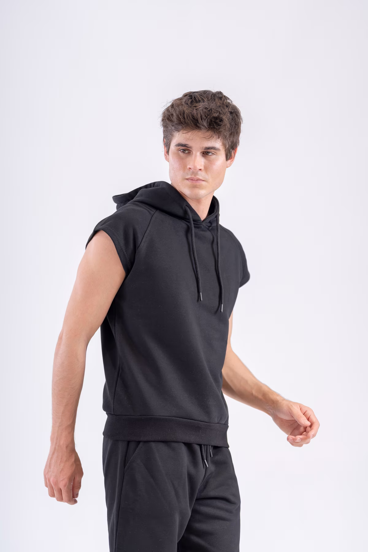 Gmesg Kapüşonlu Kolsuz Hoodie Sweatshirt - Siyah - Görsel 4